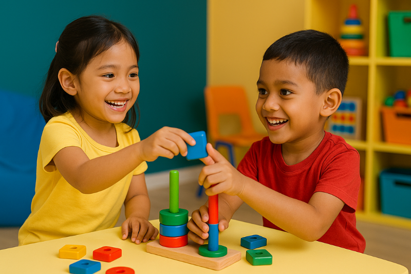 Anak-anak bermain dan bergilir-gilir